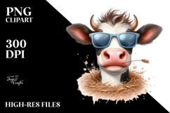 Funny Cow with Cool Hair and Hay Straw PNG Product Image 2