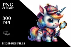 Baby Unicorn with Detective Magnifying , PNG Product Image 3