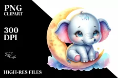 Colorful Baby Elephant on Moon | Clipart Product Image 3