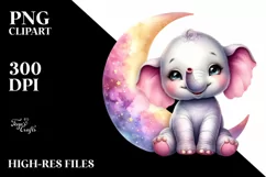 Colorful Baby Elephant on Moon | Clipart Product Image 1