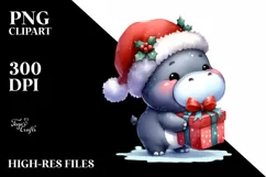 Baby Hippo with Santa Hat PNG Product Image 3