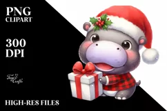 Baby Hippo with Santa Hat PNG Product Image 1