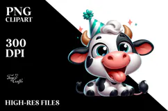 Goofy Holstein Cow with Party Hat, PNG Product Image 2