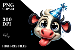 Goofy Holstein Cow with Party Hat, PNG Product Image 2