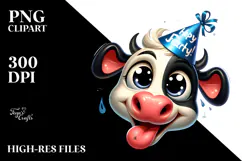 Goofy Holstein Cow with Party Hat, PNG Product Image 2