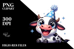 Goofy Holstein Cow with Party Hat, PNG Product Image 2