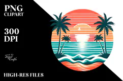 Retro Tropical Beach Sunset PNG Product Image 2