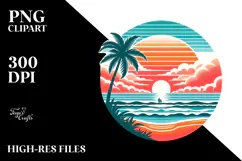 Tropical Beach Sunset Tshirt Design PNG Product Image 2