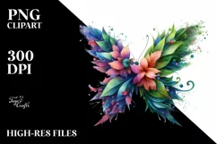 Abstract Vibrant Watercolor Butterfly with Plant Leaves and Product Image 1