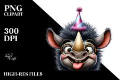 Silly Rhino with Party Hat, PNG Product Image 2