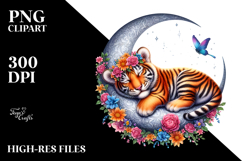 Vibrant Baby Tiger Sleeping on Moon Clipart Product Image 2