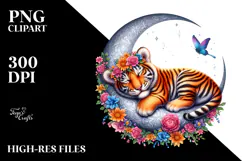 Vibrant Baby Tiger Sleeping on Moon Clipart Product Image 2