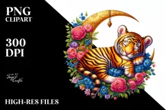 Vibrant Baby Tiger Sleeping on Moon Clipart Product Image 1