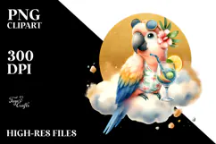 Tropical Parrot with Cocktail, Colorful PNG Product Image 2