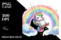 Colorful Baby Unicorn Swinging from Rainbow, Transparent PNG Product Image 3