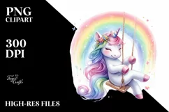 Colorful Baby Unicorn Swinging from Rainbow, Transparent PNG Product Image 3
