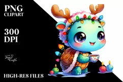 Baby Turtle with Reindeer Horns PNG Product Image 1