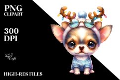 Baby Chihuahua with Reindeer Horns PNG Product Image 1
