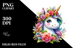 Smiling Baby Unicorn with Floral Wreath, Bright PNG Product Image 2
