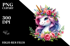 Smiling Baby Unicorn with Floral Wreath, Bright PNG Product Image 2