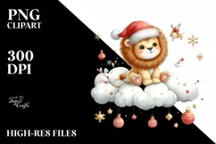 Cute Lion with Santa Hat PNG Product Image 2