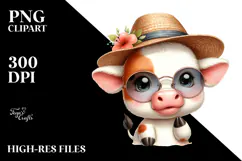 Energetic Baby Cow with Hat, PNG Product Image 2