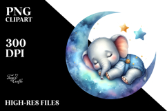 Cute Baby Elephant Sleeping on Moon Clipart Product Image 2