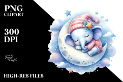 Cute Baby Elephant Sleeping on Moon Clipart Product Image 2