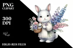 Cute Baby Rabbit Delphinium Bouquet | Sublimation | Clipart Product Image 3
