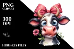 Cow Funny Bow Cow Portrait | Clipart Product Image 3