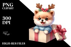 Baby Pomeranian with Reindeer Horns PNG Product Image 1