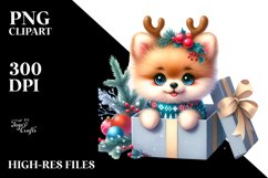 Baby Pomeranian with Reindeer Horns PNG Product Image 3
