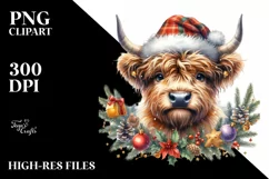 Vibrant Highland Cow with Christmas Decor PNG Product Image 2
