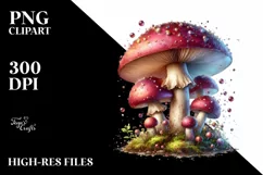 Shiny Mushroom Watercolor Illustration, PNG Product Image 1