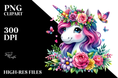 Cute Unicorn with Floral Wreath PNG Product Image 2