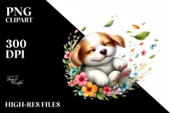 Colorful Cute Dog Tumbling with Petals in the Wind | Product Image 1