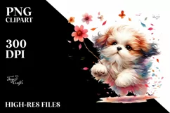 Colorful Cute Dog Tumbling with Petals in the Wind | Product Image 3