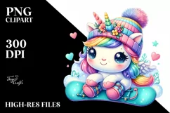 Cute Baby Unicorn Snowboard PNG Product Image 3
