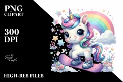 Cute Baby Unicorn Snowboard PNG Product Image 3