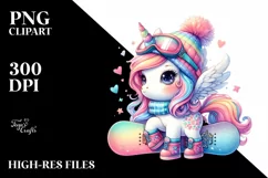 Cute Baby Unicorn Snowboard PNG Product Image 1