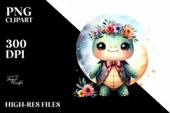Whimsical Baby Turtle in Moon Flowers | Sublimation | Product Image 1