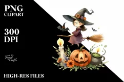 Simple Funny Witch Clipart, Halloween Theme, PNG Product Image 1