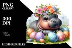 Baby Hippo among Easter Eggs PNG Product Image 2