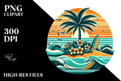 Retro Tropical Tree Surf T-Shirt Vector PNG Product Image 2