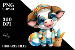 Energetic Cow Dressed for the Beach PNG Product Image 2