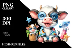Energetic Cow Dressed for the Beach PNG Product Image 2