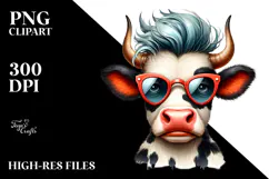 Funny Cow with Funny Hair PNG Product Image 2