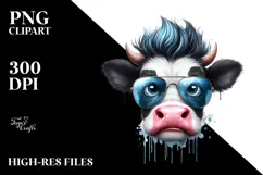 Funny Cow with Funny Hair PNG Product Image 2