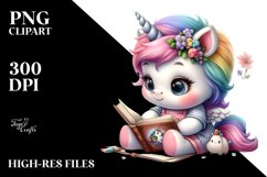 Cute Baby Unicorn Reading | Clipart Product Image 3