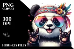 Funny Panda Rocker Sign Watercolor Clipart Product Image 1